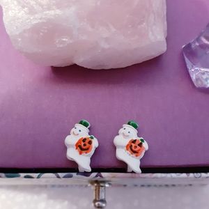 Cute Clip On Jack-O-Lantern Ghost Earrings 1/2 Inch NWOT